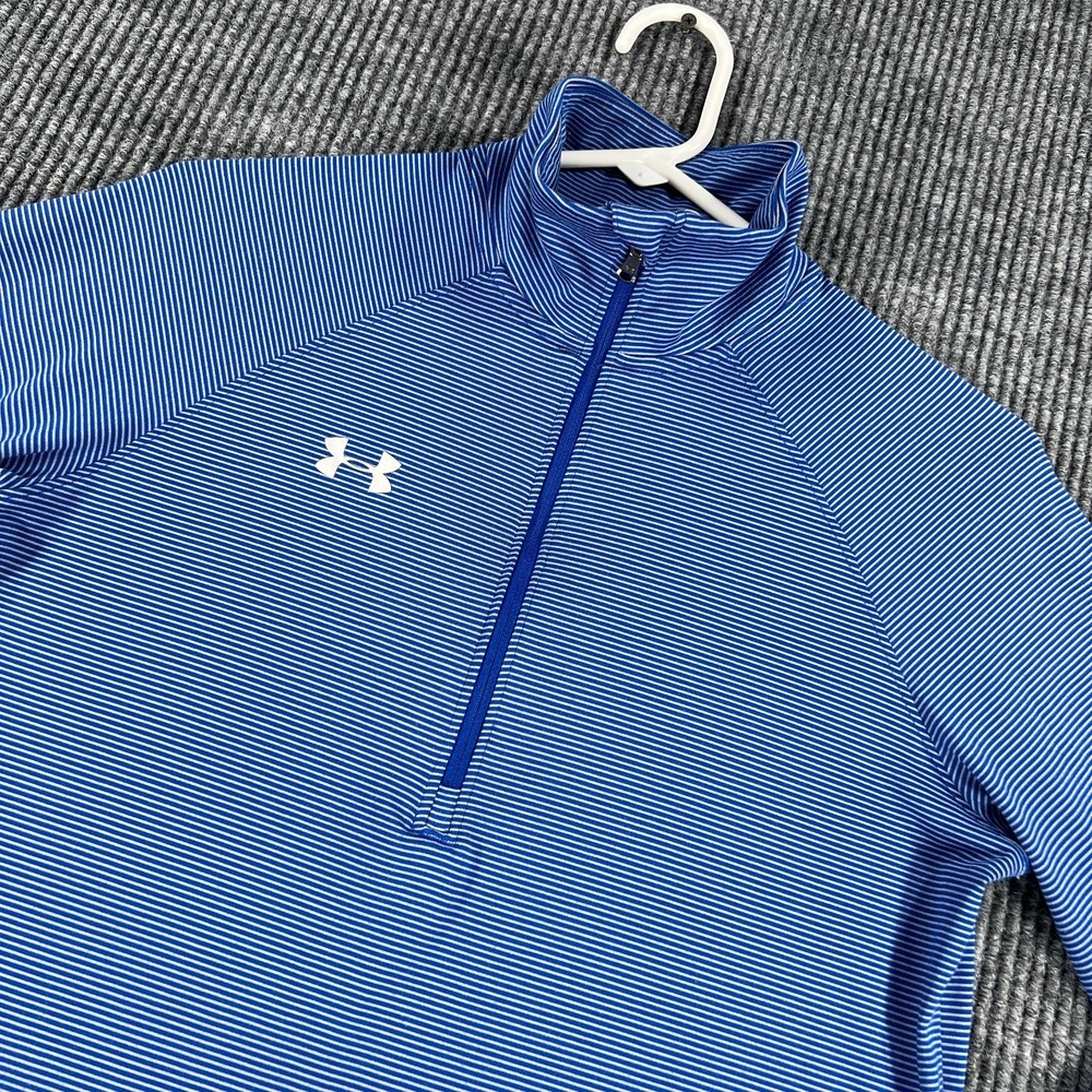 Under Armour Pullover Shirt Womens Medium Blue Long Sleeve Striped Heatgear 1/4
